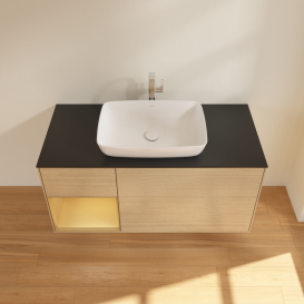 Тумба под раковину Villeroy & Boch Finion 120х50,1 см с подсветкой МДФ шпон дуба/стекло черное матовое G822HFPC