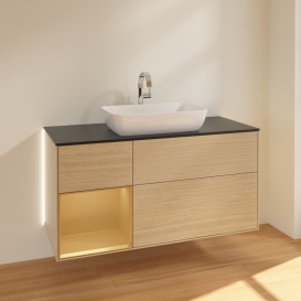 Тумба под раковину Villeroy & Boch Finion 120х50,1 см с подсветкой МДФ шпон дуба/стекло черное матовое G822HFPC