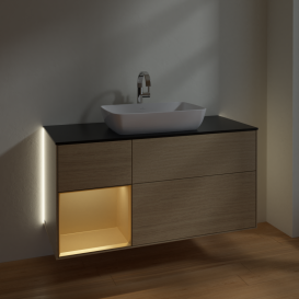 Тумба под раковину Villeroy & Boch Finion 120х50,1 см с подсветкой МДФ шпон дуба/стекло черное матовое G822HFPC