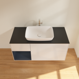 Тумба под раковину Villeroy & Boch Finion 120х50,1 см с подсветкой МДФ глянцевый белый лак/стекло черное матовое G822HGGF