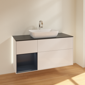 Тумба под раковину Villeroy & Boch Finion 120х50,1 см с подсветкой МДФ глянцевый белый лак/стекло черное матовое G822HGGF