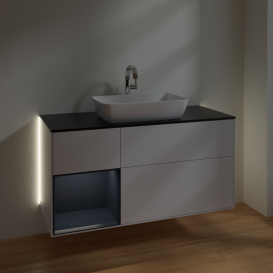 Тумба под раковину Villeroy & Boch Finion 120х50,1 см с подсветкой МДФ глянцевый белый лак/стекло черное матовое G822HGGF