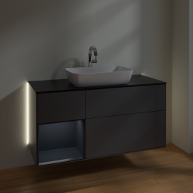 Тумба под раковину Villeroy & Boch Finion 120х50,1 см с подсветкой МДФ антрацит матовый лак/стекло черное матовое G822HGGK