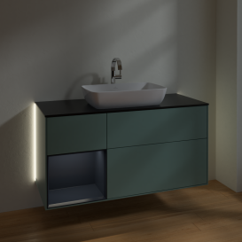 Тумба под раковину Villeroy & Boch Finion 120х50,1 см с подсветкой МДФ оливковый матовый лак/стекло черное матовое G822HGGM