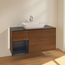 Тумба под раковину Villeroy & Boch Finion 120х50,1 см с подсветкой МДФ шпон грецкого ореха/стекло черное матовое G822HGGN