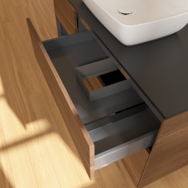 Тумба под раковину Villeroy & Boch Finion 120х50,1 см с подсветкой МДФ шпон грецкого ореха/стекло черное матовое G822HGGN