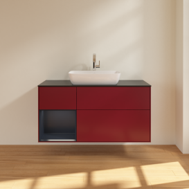 Тумба под раковину Villeroy & Boch Finion 120х50,1 см с подсветкой МДФ пион матовый лак/стекло черное матовое G822HGHB