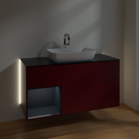 Тумба под раковину Villeroy & Boch Finion 120х50,1 см с подсветкой МДФ пион матовый лак/стекло черное матовое G822HGHB