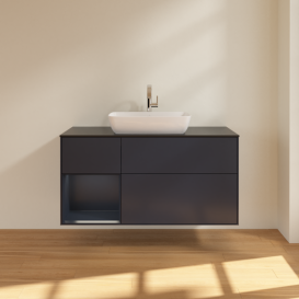 Тумба под раковину Villeroy & Boch Finion 120х50,1 см с подсветкой МДФ темно-синий матовый лак/стекло черное матовое G822HGHG