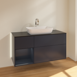 Тумба под раковину Villeroy & Boch Finion 120х50,1 см с подсветкой МДФ темно-синий матовый лак/стекло черное матовое G822HGHG