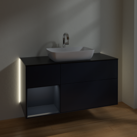 Тумба под раковину Villeroy & Boch Finion 120х50,1 см с подсветкой МДФ темно-синий матовый лак/стекло черное матовое G822HGHG