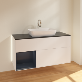 Тумба під раковину Villeroy & Boch Finion 120х50,1 см із підсвічуванням МДФ білий матовий лак/скло чорне матове G822HGMT