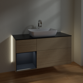 Тумба под раковину Villeroy & Boch Finion 120х50,1 см с подсветкой МДФ шпон дуба/стекло черное матовое G822HGPC