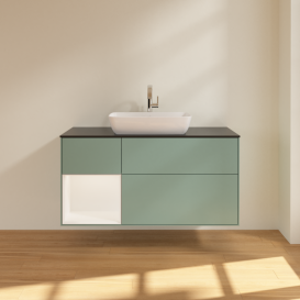 Тумба под раковину Villeroy & Boch Finion 120х50,1 см с подсветкой МДФ оливковый матовый лак/стекло черное матовое G822MTGM