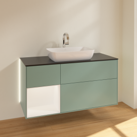 Тумба под раковину Villeroy & Boch Finion 120х50,1 см с подсветкой МДФ оливковый матовый лак/стекло черное матовое G822MTGM