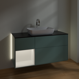 Тумба под раковину Villeroy & Boch Finion 120х50,1 см с подсветкой МДФ оливковый матовый лак/стекло черное матовое G822MTGM