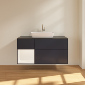 Тумба под раковину Villeroy & Boch Finion 120х50,1 см с подсветкой МДФ темно-синий матовый лак/стекло черное матовое G822MTHG