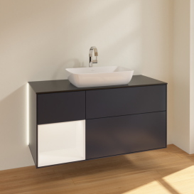 Тумба под раковину Villeroy & Boch Finion 120х50,1 см с подсветкой МДФ темно-синий матовый лак/стекло черное матовое G822MTHG