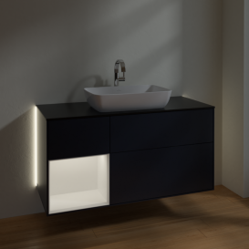 Тумба под раковину Villeroy & Boch Finion 120х50,1 см с подсветкой МДФ темно-синий матовый лак/стекло черное матовое G822MTHG