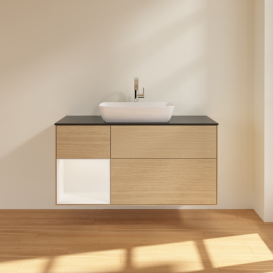 Тумба под раковину Villeroy & Boch Finion 120х50,1 см с подсветкой МДФ шпон дуба/стекло черное матовое G822MTPC