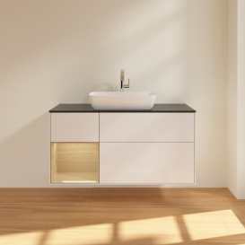 Тумба под раковину Villeroy & Boch Finion 120х50,1 см с подсветкой МДФ белый матовый лак/стекло черное матовое G822MTPH