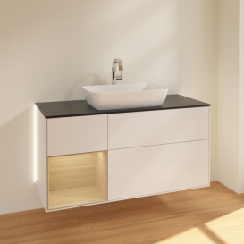 Тумба под раковину Villeroy & Boch Finion 120х50,1 см с подсветкой МДФ белый матовый лак/стекло черное матовое G822MTPH