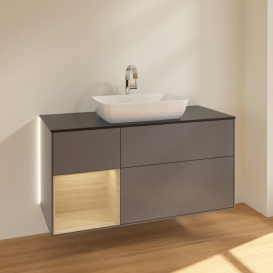 Тумба под раковину Villeroy & Boch Finion 120х50,1 см с подсветкой МДФ антрацит матовый лак/стекло черное матовое G822PCGK