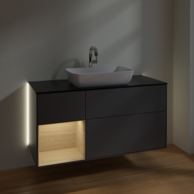 Тумба под раковину Villeroy & Boch Finion 120х50,1 см с подсветкой МДФ антрацит матовый лак/стекло черное матовое G822PCGK