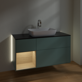 Тумба под раковину Villeroy & Boch Finion 120х50,1 см с подсветкой МДФ оливковый матовый лак/стекло черное матовое G822PCGM