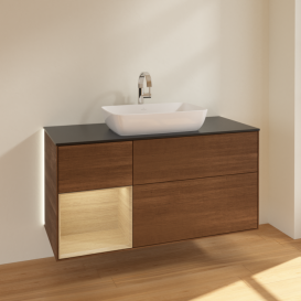 Тумба под раковину Villeroy & Boch Finion 120х50,1 см с подсветкой МДФ шпон грецкого ореха/стекло черное матовое G822PCGN