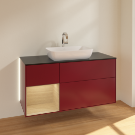 Тумба под раковину Villeroy & Boch Finion 120х50,1 см с подсветкой МДФ пион матовый лак/стекло черное матовое G822PCHB