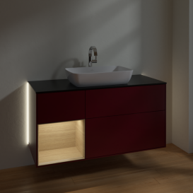 Тумба под раковину Villeroy & Boch Finion 120х50,1 см с подсветкой МДФ пион матовый лак/стекло черное матовое G822PCHB