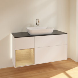 Тумба под раковину Villeroy & Boch Finion 120х50,1 см с подсветкой МДФ белый матовый лак/стекло черное матовое G822PCMT