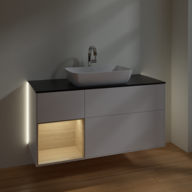 Тумба под раковину Villeroy & Boch Finion 120х50,1 см с подсветкой МДФ белый матовый лак/стекло черное матовое G822PCMT