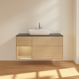 Тумба под раковину Villeroy & Boch Finion 120х50,1 см с подсветкой МДФ шпон дуба/стекло черное матовое G822PCPC