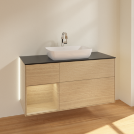 Тумба под раковину Villeroy & Boch Finion 120х50,1 см с подсветкой МДФ шпон дуба/стекло черное матовое G822PCPC