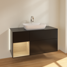 Тумба под раковину Villeroy & Boch Finion 120х50,1 см с подсветкой МДФ черный матовый лак/стекло черное матовое G822PCPD