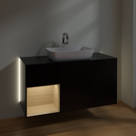 Тумба под раковину Villeroy & Boch Finion 120х50,1 см с подсветкой МДФ черный матовый лак/стекло черное матовое G822PCPD