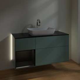Тумба под раковину Villeroy & Boch Finion 120х50,1 см с подсветкой МДФ оливковый матовый лак/стекло черное матовое G822PDGM