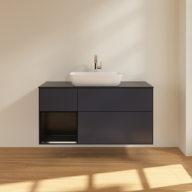 Тумба под раковину Villeroy & Boch Finion 120х50,1 см с подсветкой МДФ темно-синий матовый лак/стекло черное матовое G822PDHG
