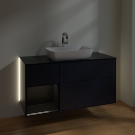 Тумба под раковину Villeroy & Boch Finion 120х50,1 см с подсветкой МДФ темно-синий матовый лак/стекло черное матовое G822PDHG