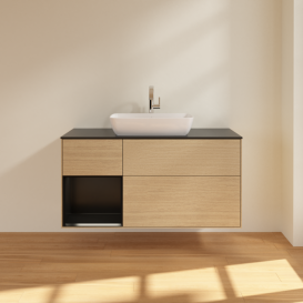 Тумба під раковину Villeroy & Boch Finion 120х50,1 см з підсвічуванням МДФ шпон дуба/скло чорне матове G822PDPC