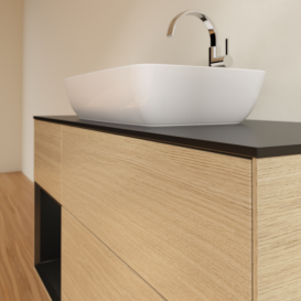 Тумба під раковину Villeroy & Boch Finion 120х50,1 см з підсвічуванням МДФ шпон дуба/скло чорне матове G822PDPC