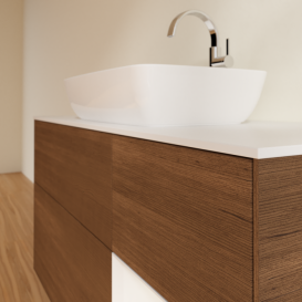 Тумба под раковину Villeroy & Boch Finion 120х50,1 см с подсветкой МДФ шпон грецкого ореха/стекло белое матовое F831GFGN