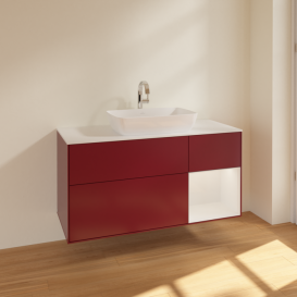 Тумба под раковину Villeroy & Boch Finion 120х50,1 см с подсветкой МДФ пион матовый лак/стекло белое матовое F831GFHB