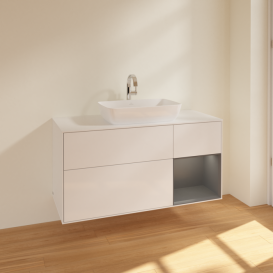 Тумба під раковину Villeroy & Boch Finion 120х50,1 см із підсвічуванням МДФ білий глянцевий лак/скло біле матове F831GKGF