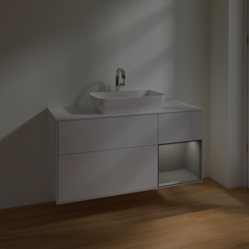 Тумба под раковину Villeroy & Boch Finion 120х50,1 см с подсветкой МДФ глянцевый белый лак/стекло белое матовое F831GKGF