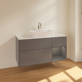 Тумба под раковину Villeroy & Boch Finion 120х50,1 см с подсветкой МДФ антрацит матовый лак/стекло белое матовое F831GKGK