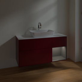 Тумба под раковину Villeroy & Boch Finion 120х50,1 см с подсветкой МДФ пион матовый лак/стекло белое матовое F831GKHB