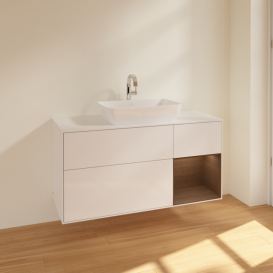 Тумба под раковину Villeroy & Boch Finion 120х50,1 см с подсветкой МДФ глянцевый белый лак/стекло белое матовое F831GNGF